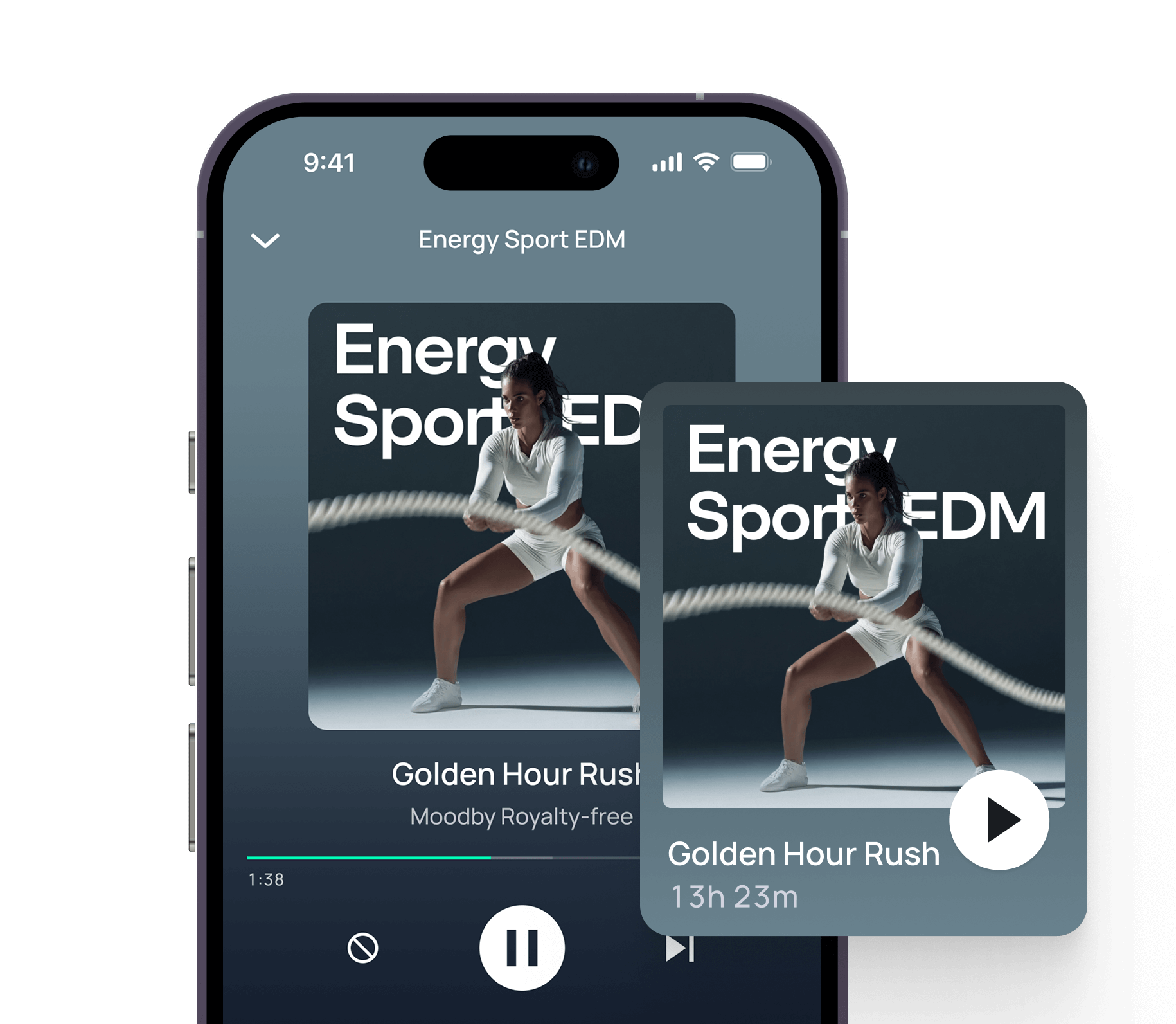 Player Moodby para academia rodando no iPhone